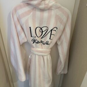 Victoria's Secret Love Embroidered Pink and White Robe